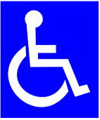 International symbol for access. Blue background with white graphic.