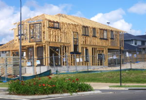 House half built showing timber framework