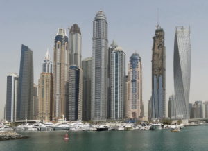 Picure of very high rise buildings on the waterfront at Dubai UAE