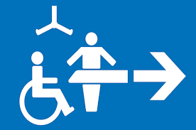 Blue background, white symbols for a changing places toilet sign