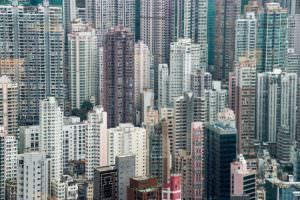 Aerial view of high rise buildings in Hong Kong