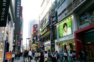 busy street scene in Myeongdong South Korea