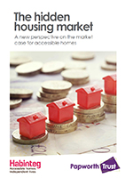 Front cover of Habinteg report showing coins and Monopoly houses. Hidden market for accessible homes.