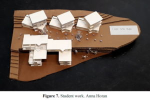 Student's model of the housing site showing topography and buildings