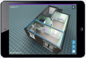 A 3D layout of a home looking down to see the room layouts.
