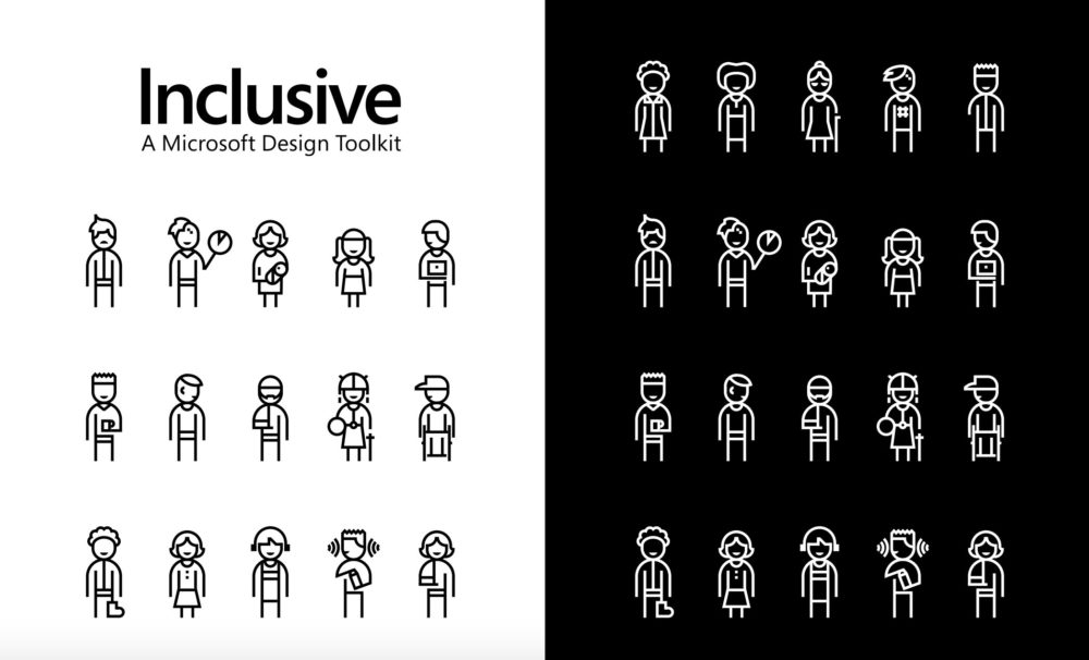 A black and white graphic of stick people in various states of being. Microsoft's Inclusive Design Toolkit