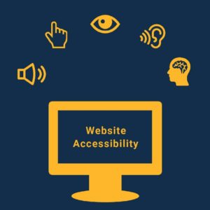 A graphic with line drawings of a computer screen and some of the accessibility icons. Web accessibility made easy.