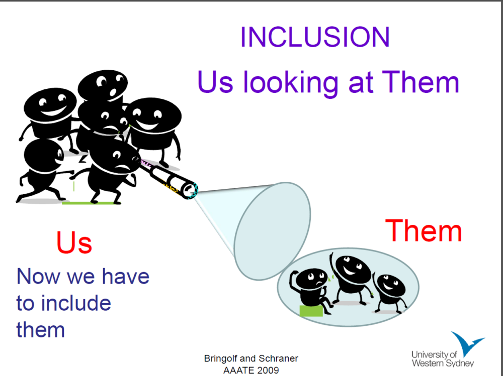 Inclusion is one group looking at another group and thinking about "Them".