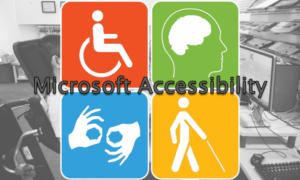 Microsoft icons for wheelchair users, cognition, signing and mobility. Microsoft commitment to accessibility.