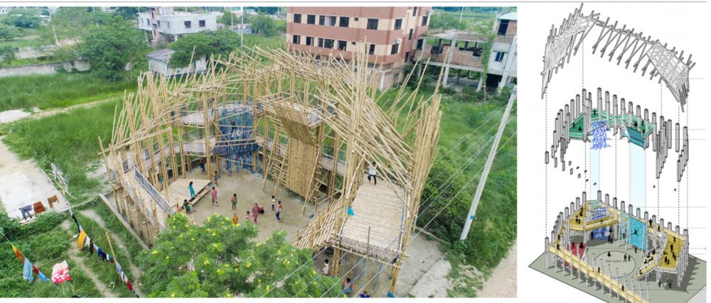 An aerial view of the playspace showing how the bamboo was constructed.