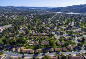 Aerial view of an expanse of a housing estate.