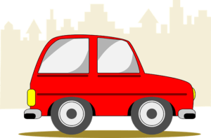 Graphic of a little red car depicting an automated driverless vehicle.