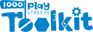 Blue and white logo for the 1000 Play Streets Toolkit. 