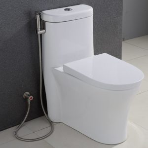A Western style toilet with a shattaf installed. 