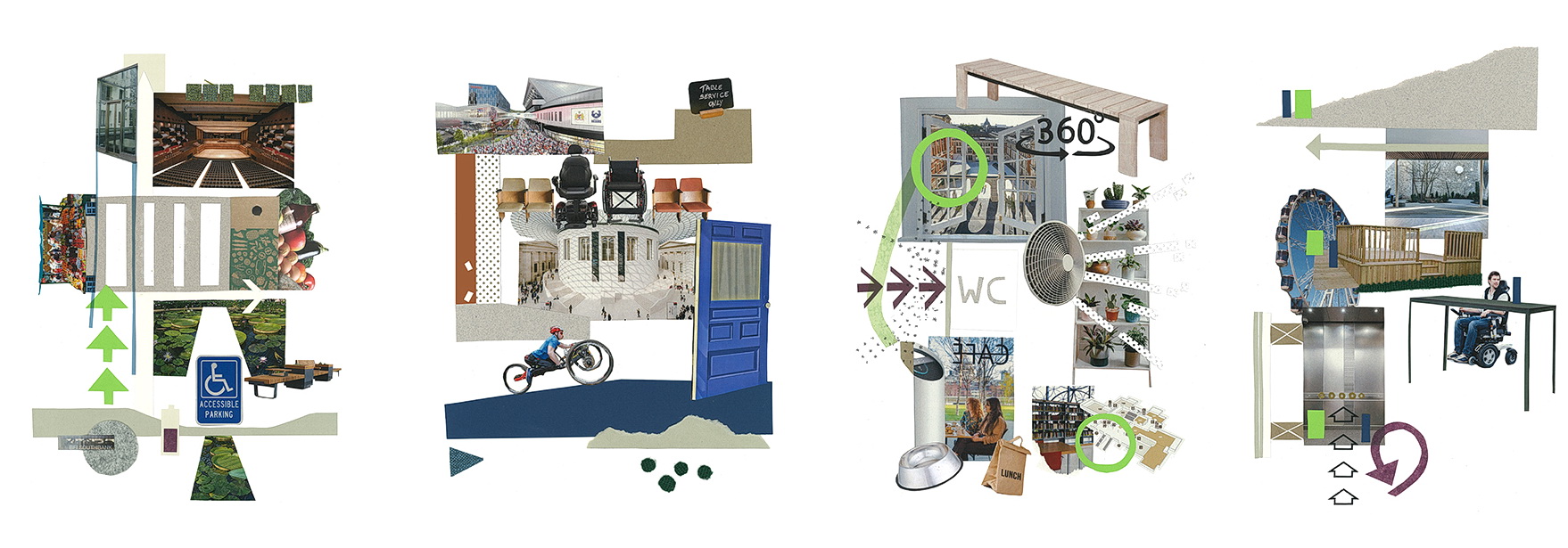 Graphic of the four collages for what does an accessible building look like?
