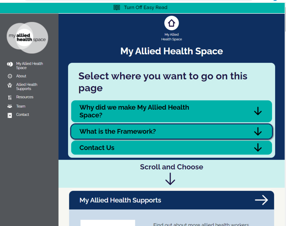 Screenshot my allied health space in easy read format.