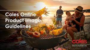 Front cover of Coles Online Product Image Guidelines showing a family at the beach having a barbeque. 