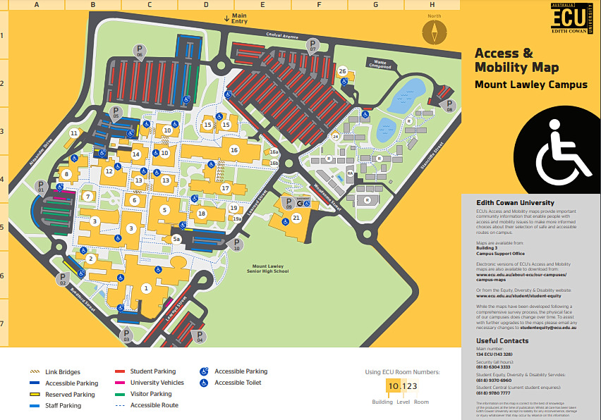 Edith Cowan University access and mobility map. 