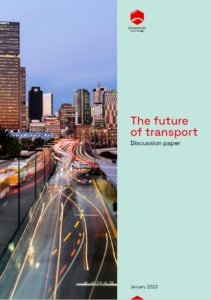 Front cover of the future of transport discussion paper. 