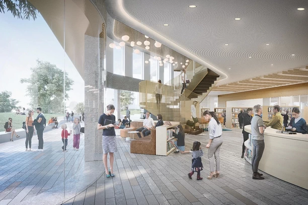 Artist impression of what the school and library facility will look like.